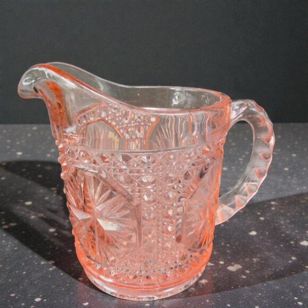 Vintage Amelia Star Medallion‎ Pink Depression Glass Pitcher Jug Container Glass